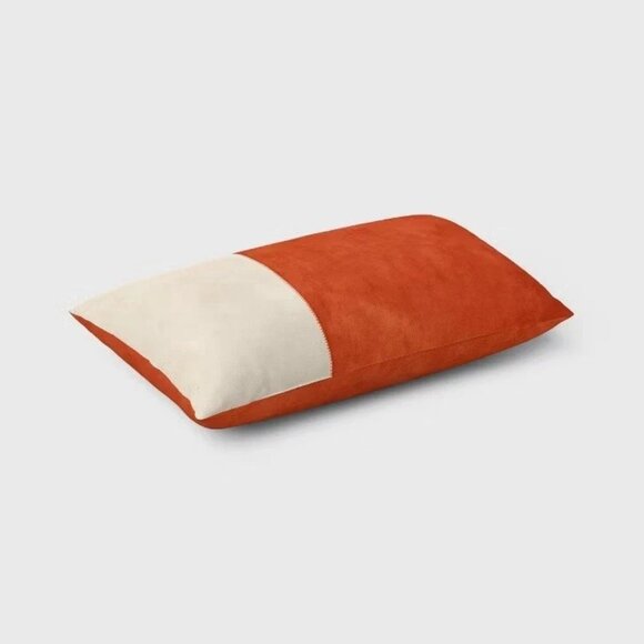 Threshold Oversized Colorblock Pieced Suede Lumbar Throw Pillow Orange/Neutral - Picture 4 of 5